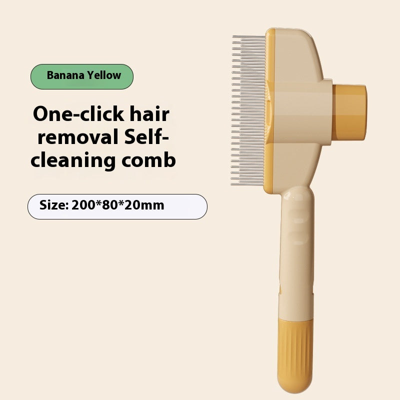 Yellow self-cleaning cat comb, about 200 x 80 mm