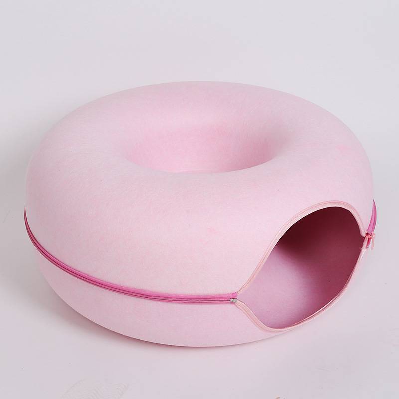 Felt Donut Cat Cave Bed, Tunnel Bed with Zip Halves