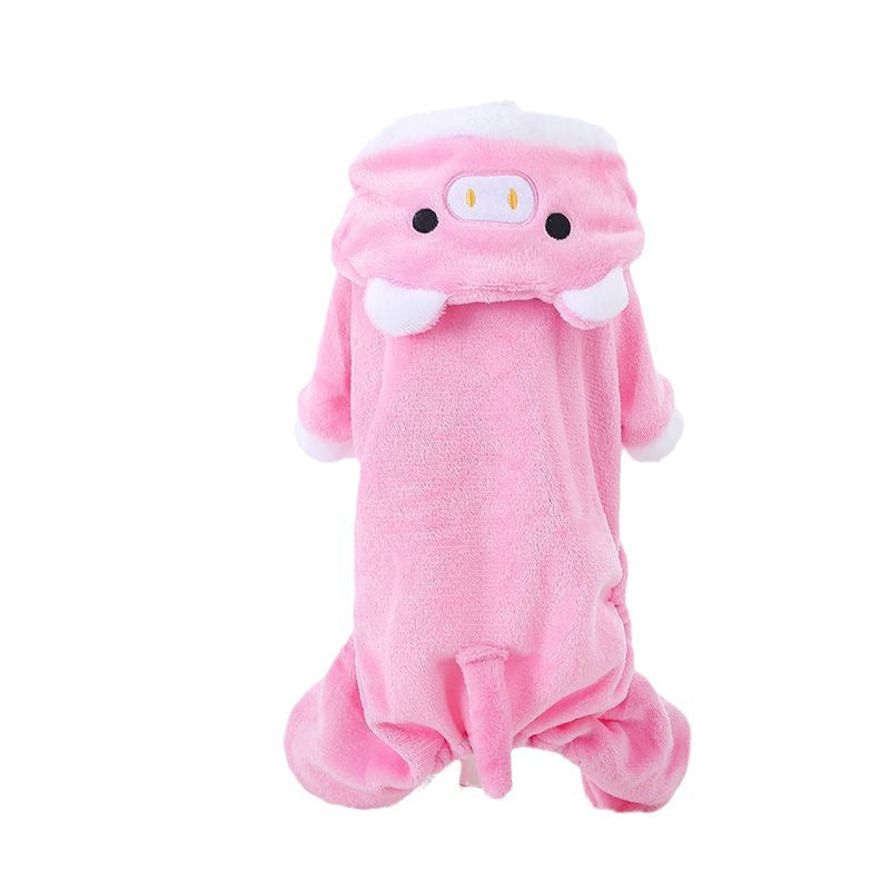 Pink Pig Fleece Onesie for Small Dogs and Cats, Warm Hooded Pet Pajamas