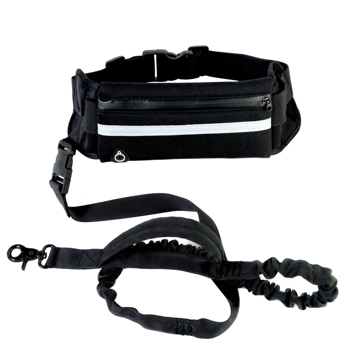 Black hands-free running leash with waist pack