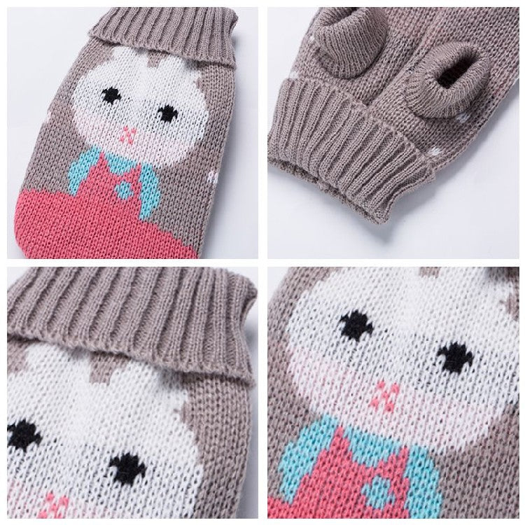 Christmas Knit Turtleneck Sweater for Small Dogs and Cats, Reindeer, Snowflake and Hearts