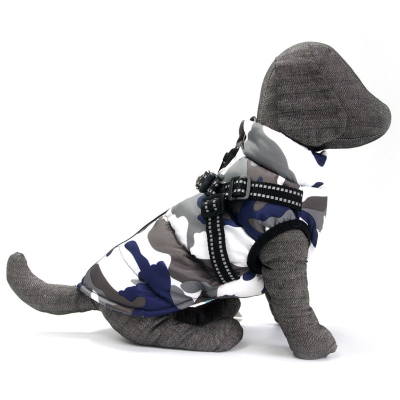 Padded Camo Dog Vest with Built-In Harness and D-Ring, Warm Winter Jacket for Small Dogs