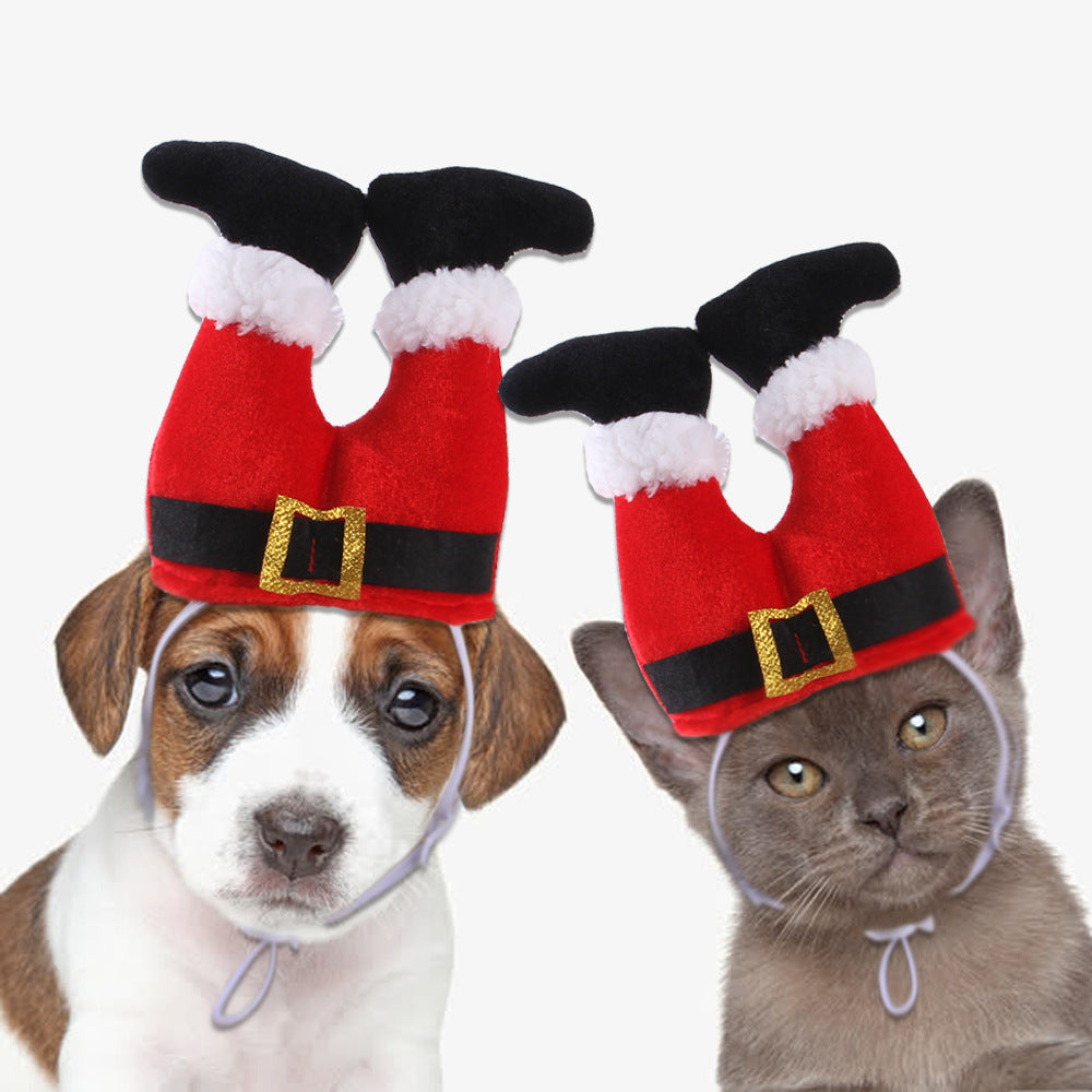 Upside-Down Santa Legs Christmas Hat for Dogs and Cats