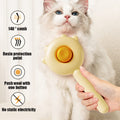 Slicker brush feature icons next to a white cat