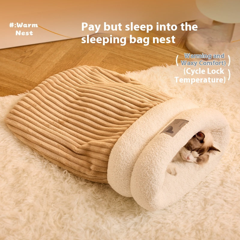 Plush Cat Sleeping Bag, Warm Burrow Bed for Cats