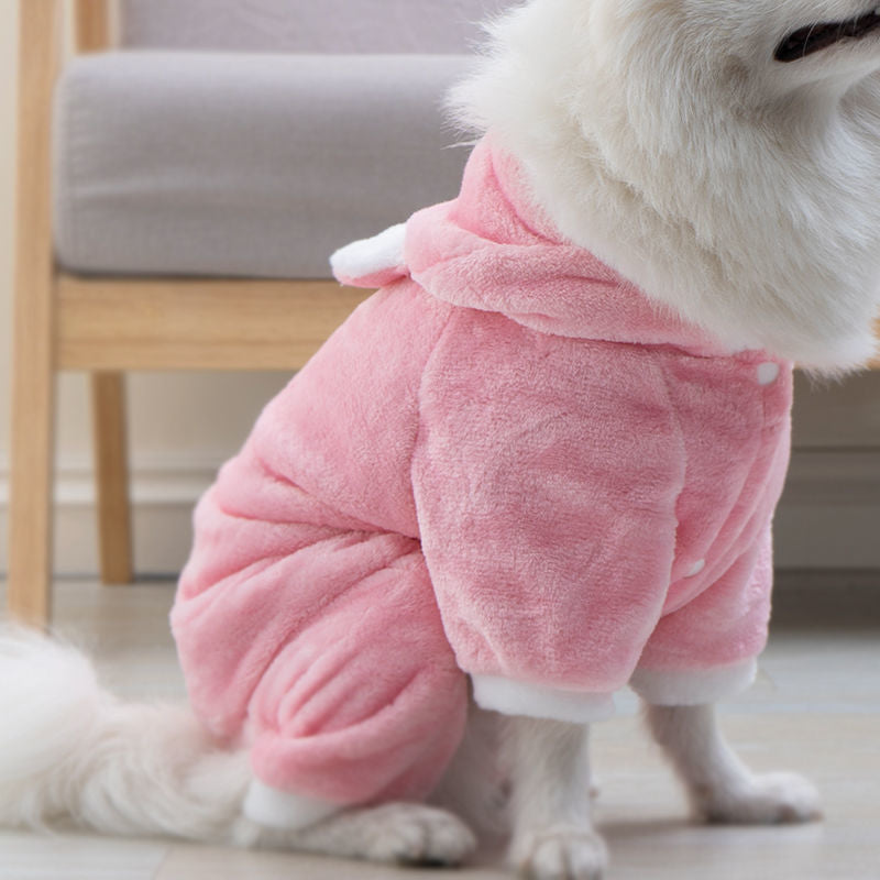 Pink Pig Fleece Onesie for Small Dogs and Cats, Warm Hooded Pet Pajamas