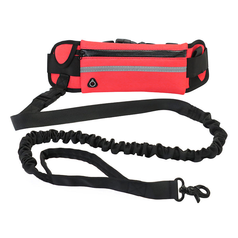 Rose red hands-free running leash with waist pack