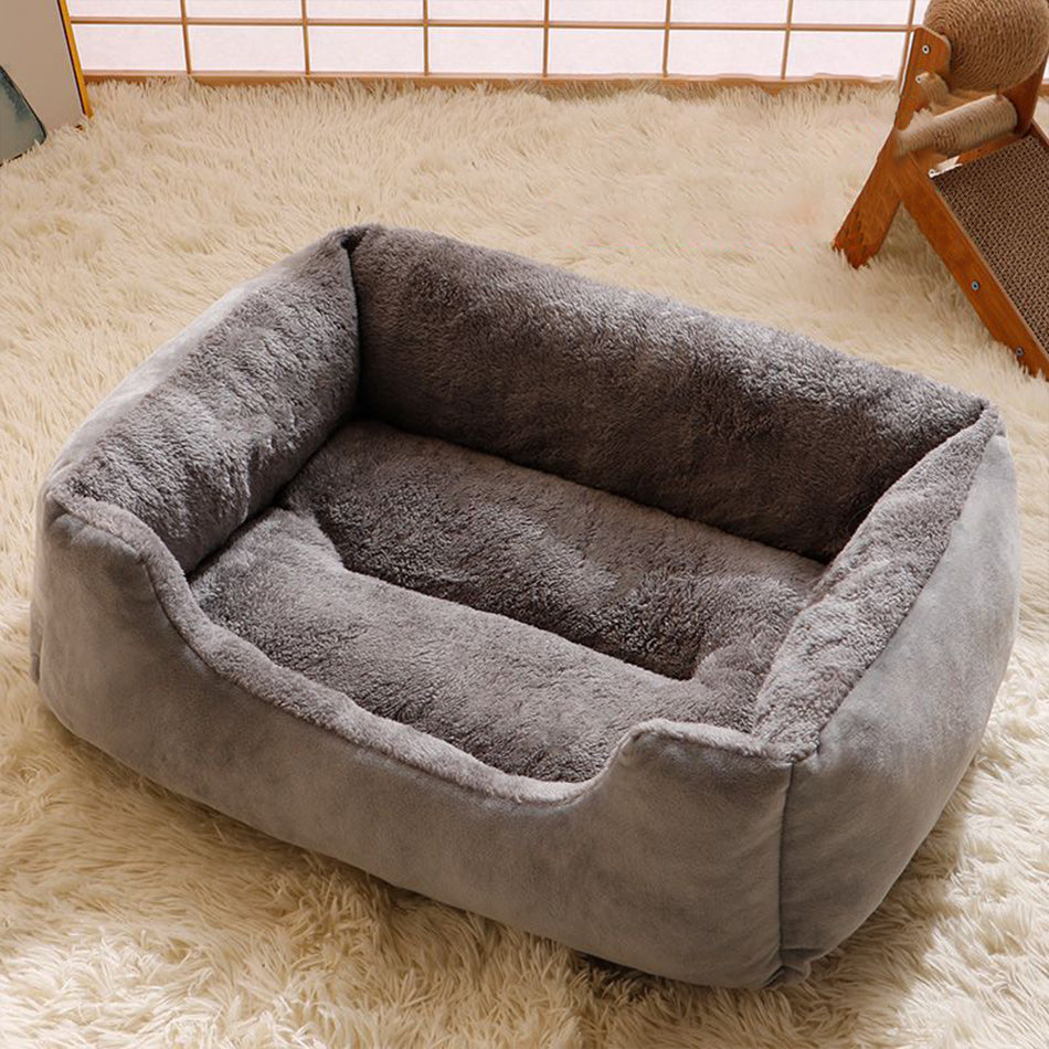Plush Bolster Bed for Cats and Small Dogs, Rectangle Cuddler with Raised Sides