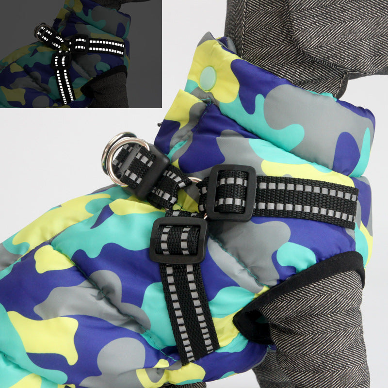 Padded Camo Dog Vest with Built-In Harness and D-Ring, Warm Winter Jacket for Small Dogs
